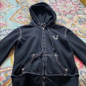 True Religion black white stitching hoodie